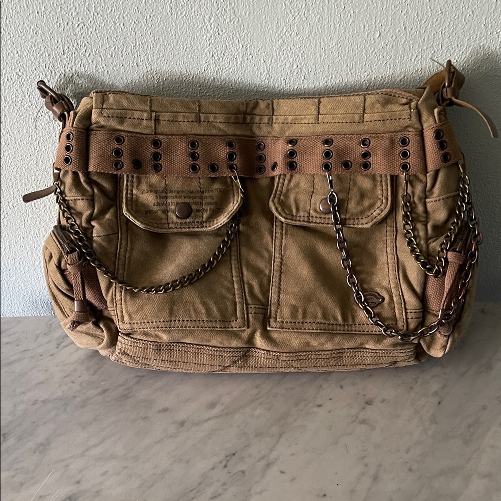 RARE TSD The Same Direction Olive Green Canvas Shoulder Bag Mad Max Apocalyptic